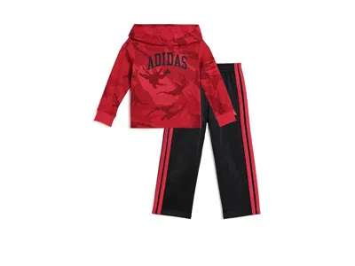 Adidas Originals Aop Camo Hooded Tee Pants Set (toddler/little Kid) Boy's Casual Pants Pure Ruby: 3t Toddler 14 In Red