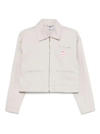 Adidas Originals Aop Cropped Jacket In Beige