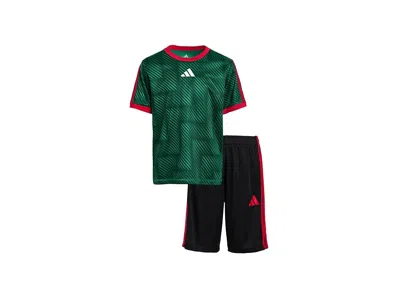 Adidas Originals Aop Soccer Top Shorts Set (toddler/little Kid) Boy's Shorts Bold Green : 3t Toddler 3, Polyester In Multi