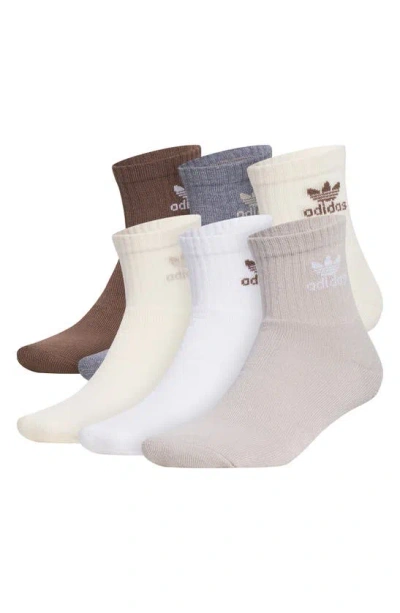 Adidas Originals Mens  Trefoil 6 Pack Quarter Socks In Wonder Beige/wonder White/earth Strata