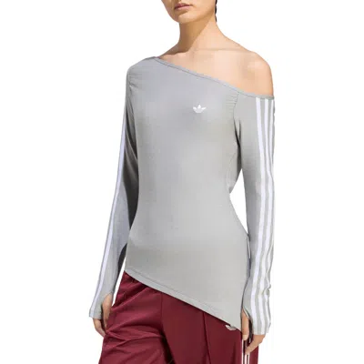 Adidas Originals Asymmetric One-shoulder Top In Greyheather