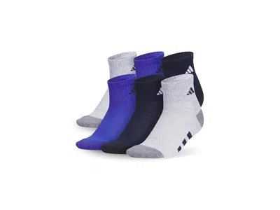 Adidas Originals Athletic Cushioned 6-pack Quarter Socks (little Kid/big Kid) Kids Shoes Cool Light Heather/collegiat In Blue