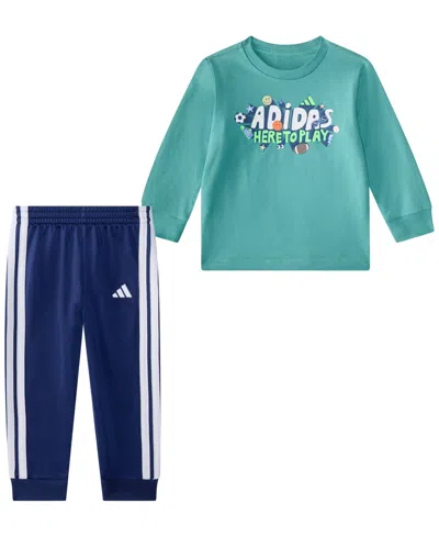 Adidas Originals Baby Boys 2-piece Long Sleeve Graphic T-shirt And Jogger Pants Set In Green