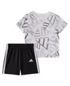 Adidas Originals Baby Boys 2-piece Short Sleeve Printed 3d Logo Toss T-shirt And Shorts Set In White