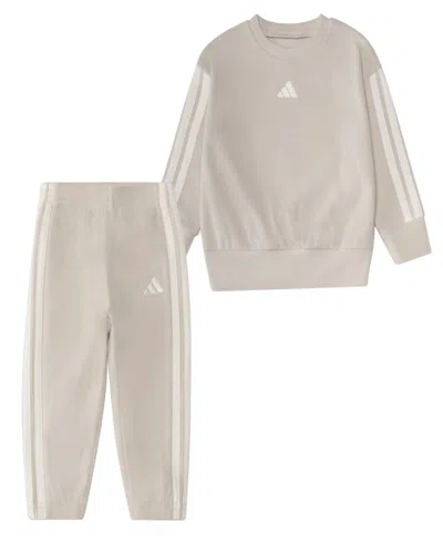 Adidas Originals Baby Boys 2-piece Winterized Pull-on Sweatshirt And Joggers Set In Brown