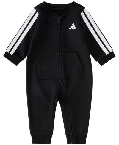 Adidas Originals Baby Boys French Terry Round Neck Long Sleeve Coverall In Black