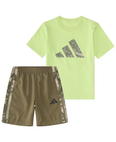 Adidas Originals Baby Boys' Short-sleeve Camo 3-stripe T-shirt And Woven Shorts, 2-piece Set In Multi