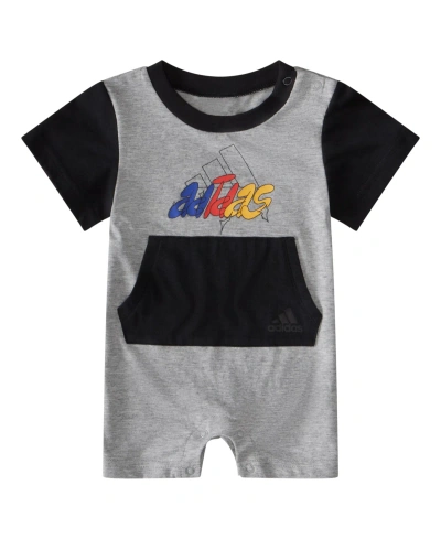 Adidas Originals Baby Boys Short Sleeve Color Block Heather Graphics Romper In Medium Gray Heather