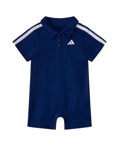 Adidas Originals Baby Boys Short Sleeve Cotton Polo Romper In Dark Blue