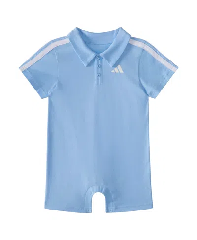 Adidas Originals Baby Boys Short Sleeve Cotton Polo Romper In Glow Blue