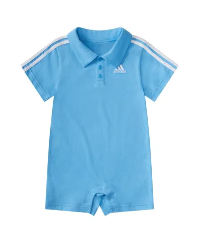 Adidas Originals Baby Boys Short Sleeve Cotton Polo Romper In Semi Blue Burst