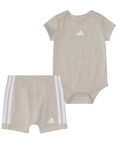 Adidas Originals Baby Boys' Short-sleeve Bodysuit And Shorts, 2-piece Set In Neutral