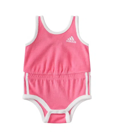 Adidas Originals Baby Girl Sleeveless Terry Cloth Romper In Dark Pink