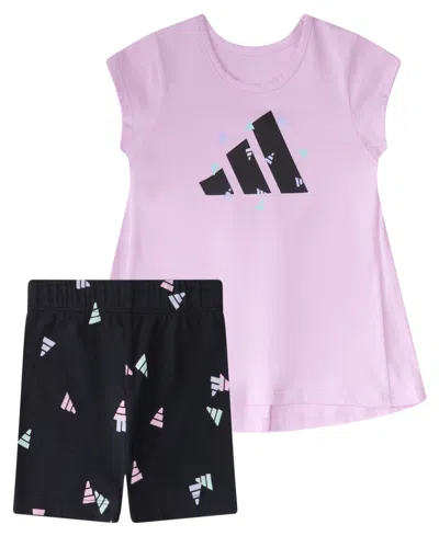 Adidas Originals Baby Girls 2-piece Back Pleat T-shirt And Bike Short Set In Purple