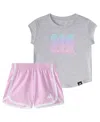 Adidas Originals Baby Girls 2-piece Cap Sleeve Heather T-shirt And Woven Shorts Set In Light Gray Heather