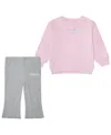 Adidas Originals Baby Girls 2-piece Fleece Pull-on Sweatshirt And Flare-leg Pants Set In Pink