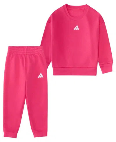 Adidas Originals Baby Girls 2-piece Long-sleeve Crewneck Sweatshirt And Joggers Set In Pink