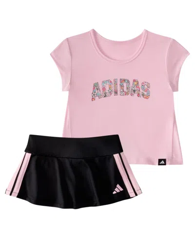 Adidas Originals Baby Girls 2-piece Pleated T-shirt And Flounce Skort Set In Clear Pink