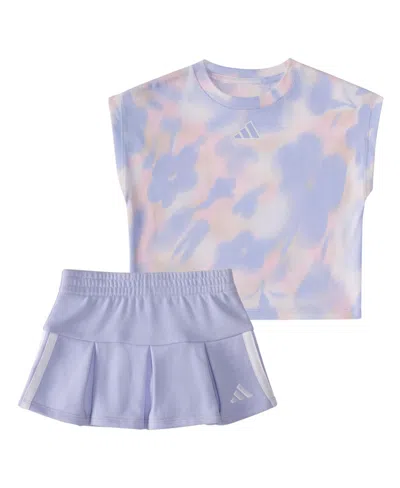Adidas Originals Baby Girls 2-piece Printed Sleeveless Box T-shirt And French Terry Skort Set In Violet Tone