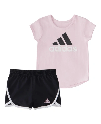 Adidas Originals Babies' Two-piece Essential Tee Woven Short Set In Clear Pink