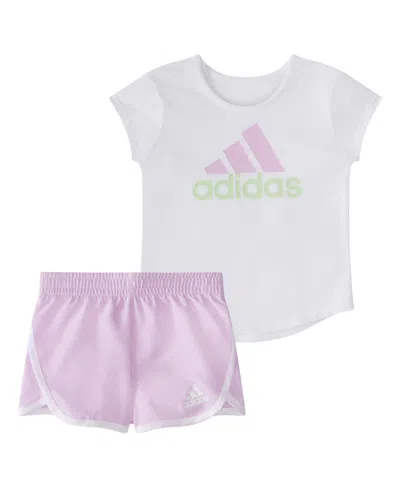Adidas Originals Babies' Two-piece Essential Tee Woven Short Set In White