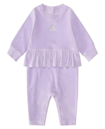 Adidas Originals Baby Girls Long-sleeve Ruffle Waist Coverall In Purple