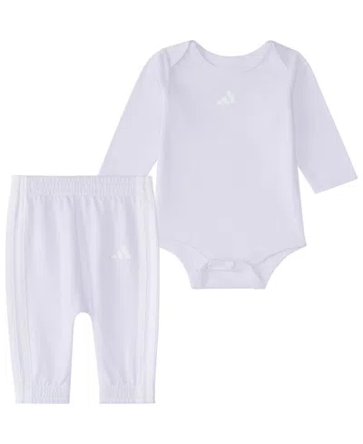 Adidas Originals Baby Girls' Long-sleeve Bodysuit And Pants, 2-piece Set In White