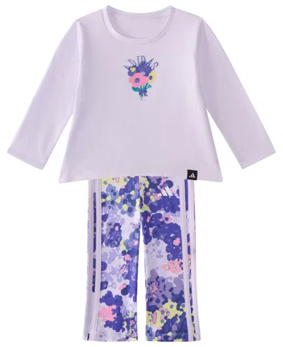 Adidas Originals Kids' Baby Girls' Long-sleeve T-shirt And Pants, 2-piece Set In Purple
