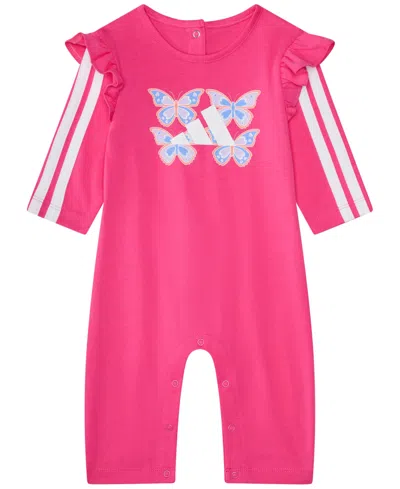 Adidas Originals Baby Girls Ruffle Long Sleeve Round Neck Coverall In Pink