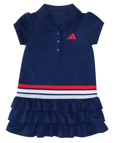 Adidas Originals Baby Girls' Ruffle Short-sleeve Polo Dress And Bloomers, 2-piece Set In Blue