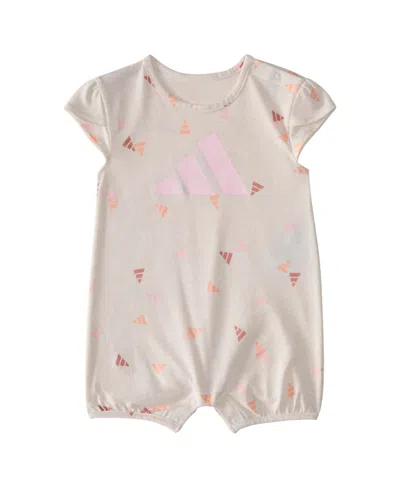 Adidas Originals Baby Girls Short Sleeve Printed Heather Shortie Romper In Oatmeal Heather