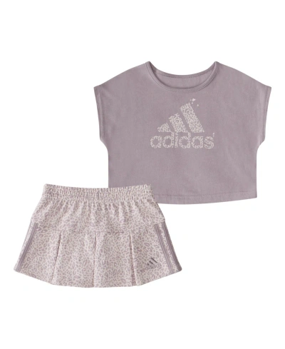 Adidas Originals Baby Girls Sleeveless Box Top And Printed Skort, 2 Piece Set In Preloved Fig