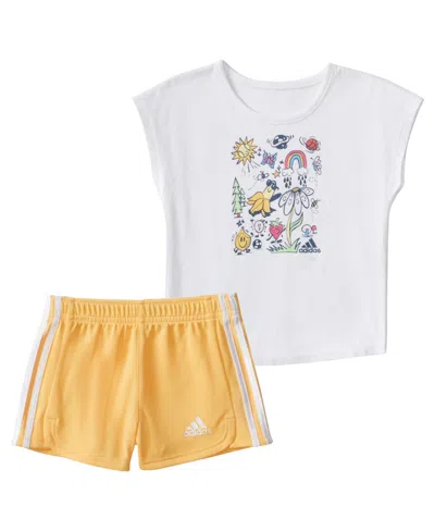 Adidas Originals Baby Girls Two-piece Graphic Tee Mesh Short Set In Yellow