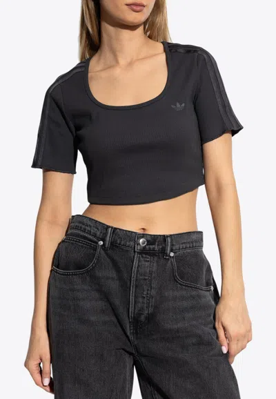 Adidas Originals Baby Logo Cropped T-shirt In Gray