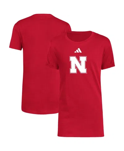 Adidas Originals Kids' Big Boys Adidas Scarlet Nebraska Huskers 2023 Sideline Locker Room Logo Fresh T-shirt