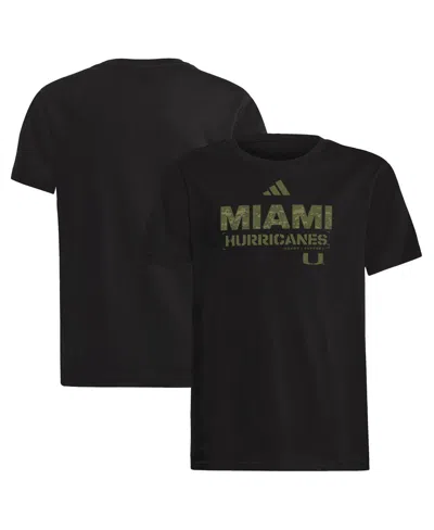 Adidas Originals Kids' Big Boys And Girls Black Miami Hurricanes Salute To Service Aeroready T-shirt