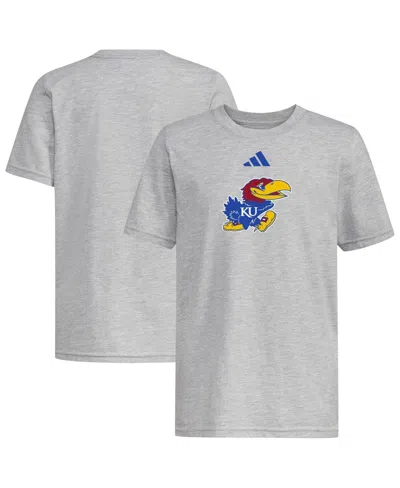 Adidas Originals Kids' Big Boys And Girls Heather Gray Kansas Jayhawks 2023 Sideline Locker Room Logo Fresh T-shirt