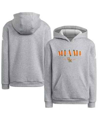 Adidas Originals Kids' Big Boys And Girls Heather Gray Miami Hurricanes Puffed Out Pullover Hoodie