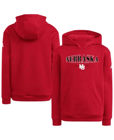 Adidas Originals Kids' Big Boys And Girls Scarlet Nebraska Huskers Puffed Out Pullover Hoodie In Red