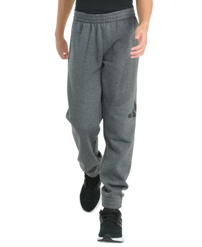 Adidas Originals Kids' Big Boys Elastic-waistband Essential Big Logo Fleece Heather Jogger Pants In Gray