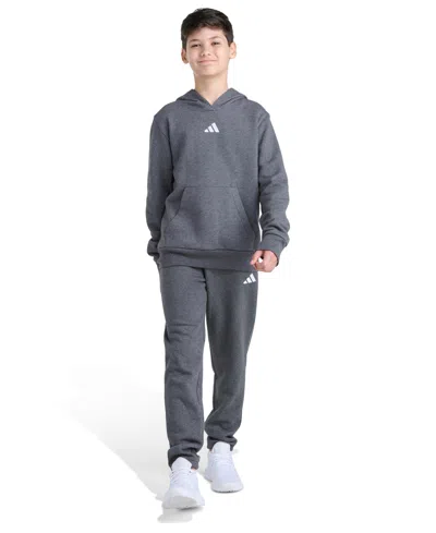 Adidas Originals Kids' Big Boys Essential Small Logo Two Piece Fleece Hoodie And Joggers Set In Gray