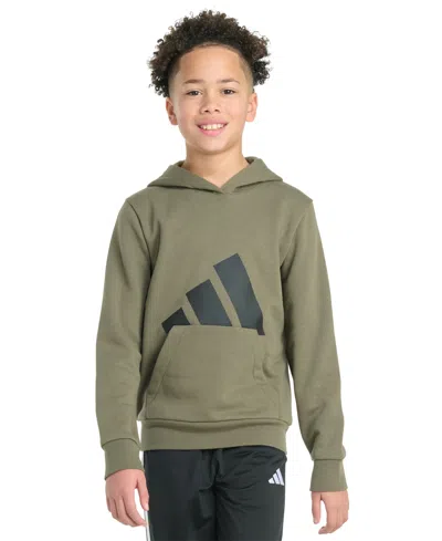 Adidas Originals Kids' Big Boys Long-sleeve Essential Big Logo Fleece Pullover Hoodie In Green