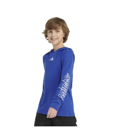 Adidas Originals Kids' Big Boys Long Sleeve Hooded Signature Tee In Semi Lucid Blue