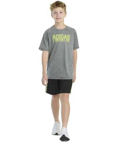 Adidas Originals Kids' Big Boys Raglan-sleeve Graphic T-shirt & 3-stripe Shorts, 2 Piece Set In Gray