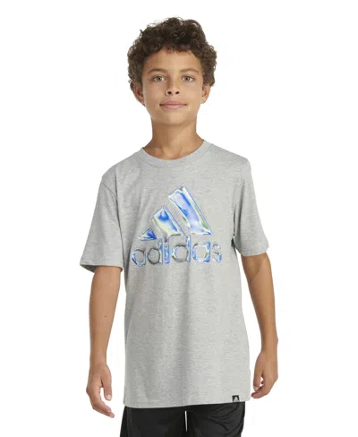 Adidas Originals Kids' Big Boys Short Sleeve Chrome Logo Heather T-shirt In Medium Grey Heather