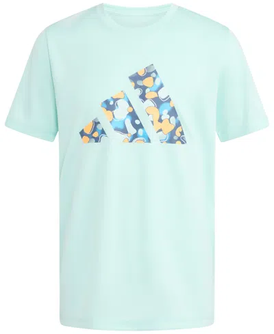 Adidas Originals Kids' Big Boys Short Sleeve Pebble Camo Logo Polyester T-shirt In Semi Aqua Flash