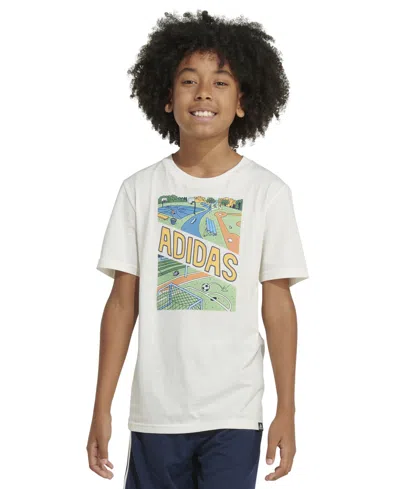 Adidas Originals Kids' Big Boys Short-sleeve Play Sport Graphic Cotton T-shirt In Off White