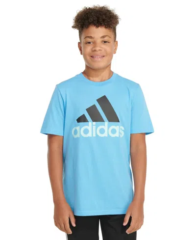 Adidas Originals Kids' Big Boys Short Sleeve Two-color Logo T-shirt In Semi Blue Burst