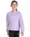 Adidas Originals Big Girl S-xl Long Sleeve Velour Crewneck Pullover Sweatshirt In Purple