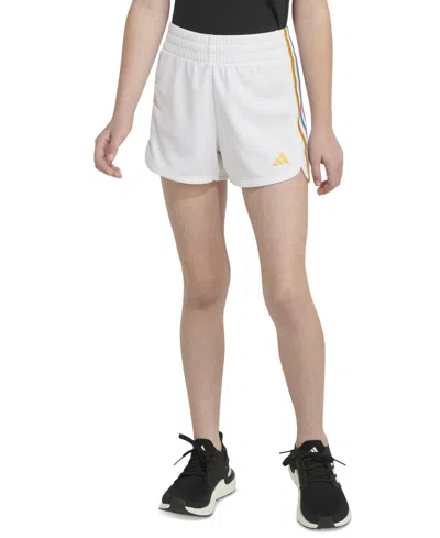 Adidas Originals Kids' Big Girls Gradient 3-stripe Pacer Mesh Shorts In White W Multi